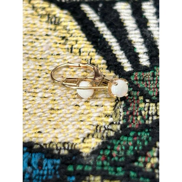 14K Gold Small Round Opal Earrings - Picture 3 of 7